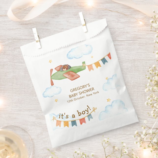 It's A Boy Bear Airplane Sky Baby Shower  Favour Bags (Clipped)