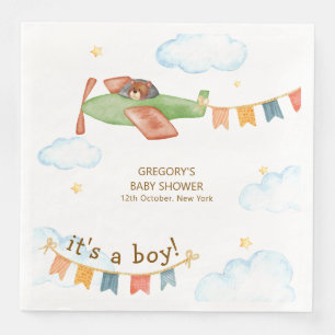 It's A Boy Bear Airplane Sky Baby Shower Napkin