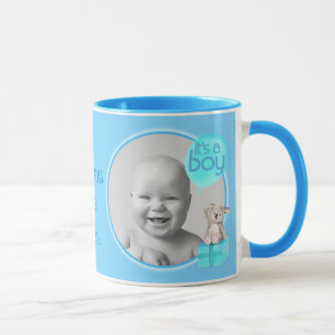 It's a boy bear new baby commemorative photo mug