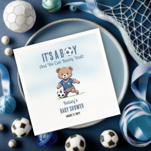 It's A Boy Bearly Wait Soccer Player Baby Shower Napkin