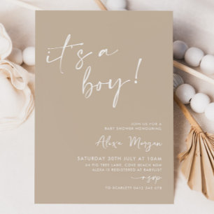 It's a Boy! Beige Minimal Baby Shower Invitation