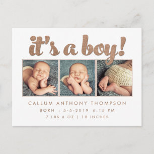 It's a Boy Birth Announcement Photo Postcard