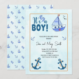 its a boy birth Nautical Sailboat baby shower Invitation