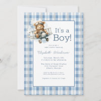 It's a Boy Blue Airplane Baby Shower Invitation