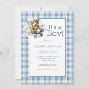 It's a Boy Blue Airplane Baby Shower Invitation