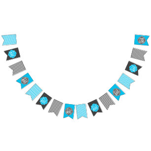 It's a Boy Blue and Grey Charcoal Stripes Bunting