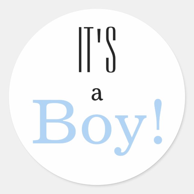It's a Boy! Blue Baby Announcement Classic Round Sticker (Front)
