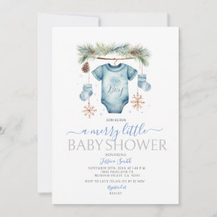It's A Boy Blue Baby Clothes Winter Baby Shower Invitation