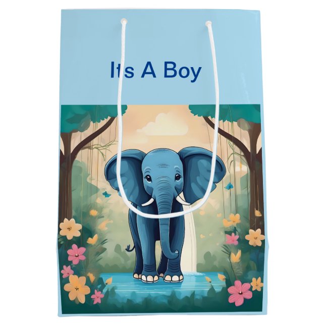 Its A Boy Blue Baby Elephant, Medium Gift Bag (Back)