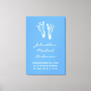 Its a Boy Blue Baby Footprints Birth Announcement Canvas Print