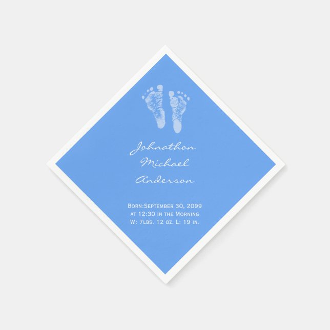 Its a Boy Blue Baby Footprints Birth Announcement Napkin (Corner)