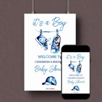 It's a boy blue baby shoes welcome sign