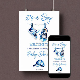 It's a boy blue baby shoes welcome sign