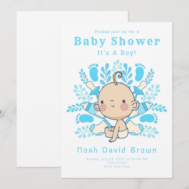 It's a Boy Blue Baby Shower Invitation (Front/Back)
