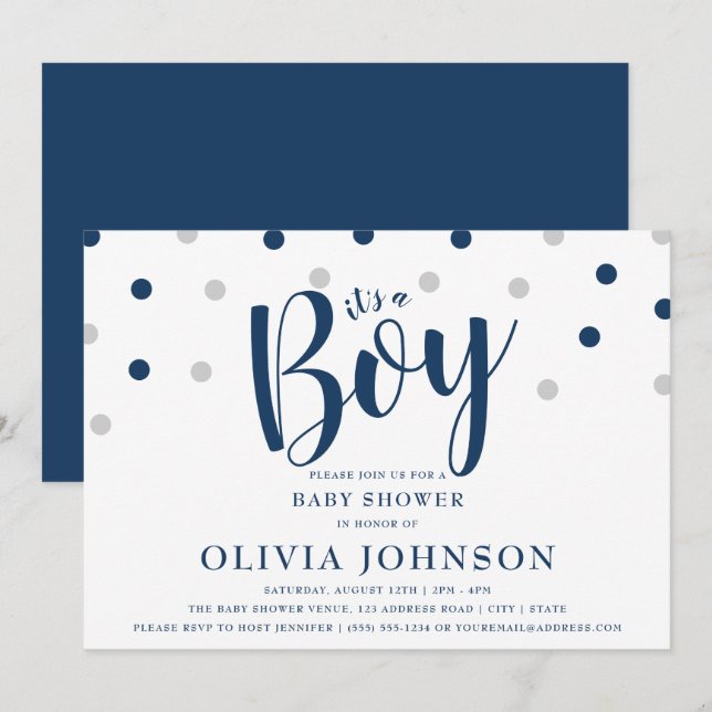 It's a Boy - Blue Baby Shower Invitations (Front/Back)