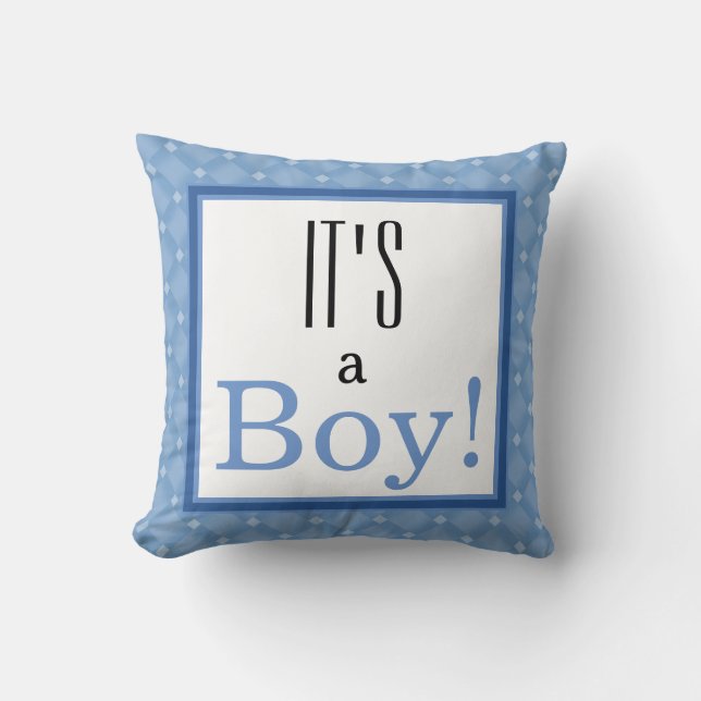 It's a Boy! Blue Baby Shower Keepsake Pillow (Front)