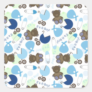 It's a Boy Blue Baby Shower Pattern Square Sticker