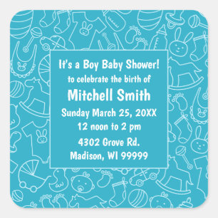 It's a Boy Blue Baby Shower Save the Date Square Sticker
