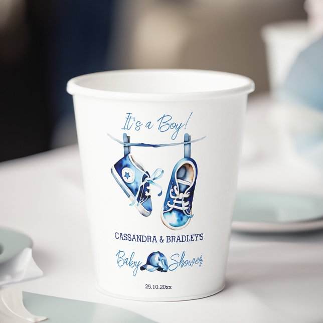 It's a boy blue baby sports shoe cap baby shower paper cups (It's a boy blue baby sports shoe cap baby shower paper cups)