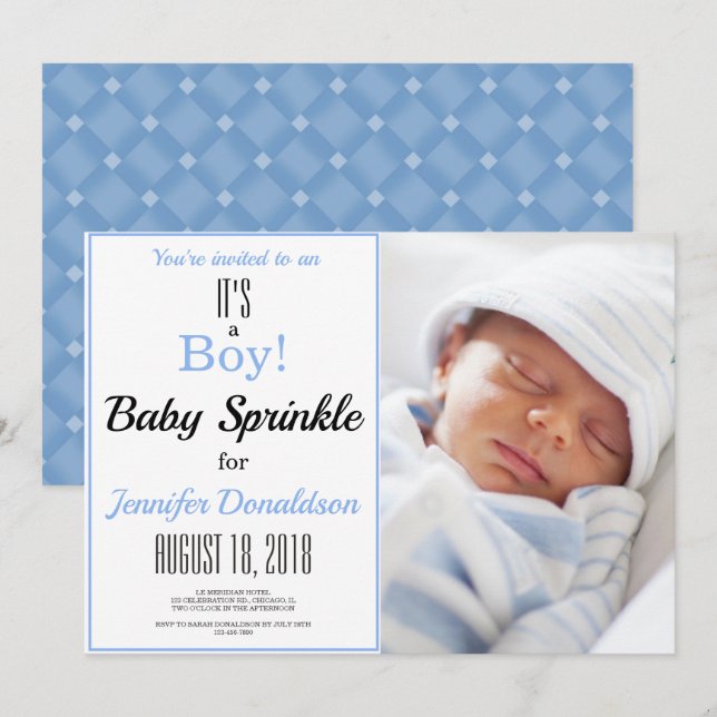 It's a Boy! Blue Baby Sprinkle Photo Invitation (Front/Back)