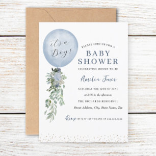 It's a Boy Blue Balloon Baby Shower Invitation
