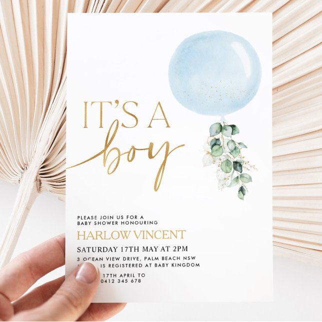 It's A Boy Blue Balloon Baby Shower  Invitation (Creator Uploaded)