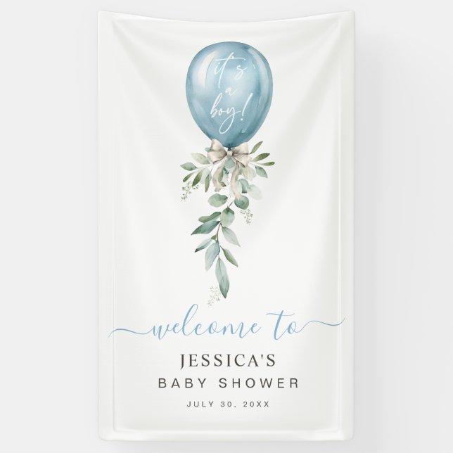 It's A Boy Blue Balloon Baby Shower Welcome Banner (Vertical)