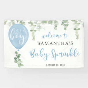 It's a boy blue balloon eucalyptus baby sprinkle b banner