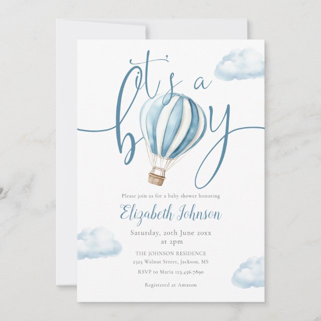 Its A Boy Blue Balloon QR Code Photo Baby Shower Invitation (Front)