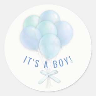 It's a Boy Blue Balloon Watercolor Bouquet Classic Round Sticker