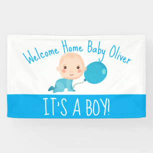 It's A Boy Blue Balloon Welcome Home Banner
