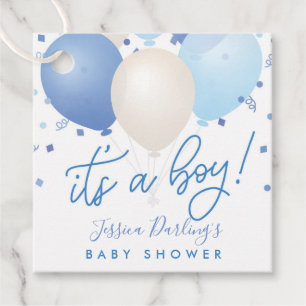 It's a boy blue balloons baby shower favour tags