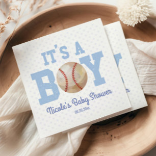It's A Boy! Blue Baseball Baby Shower Napkin