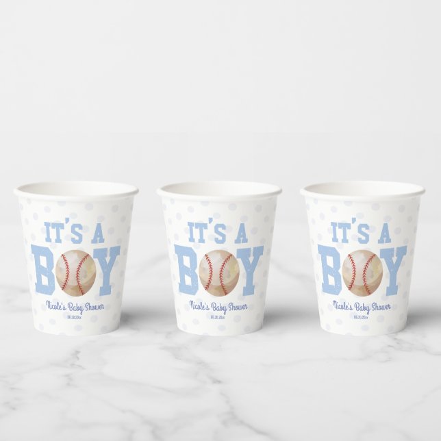 It's A Boy! Blue Baseball Baby Shower Paper Cups (Multi)
