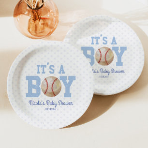 It's A Boy! Blue Baseball Baby Shower Paper Plate