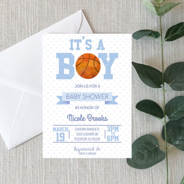 It's A Boy! Blue Basketball Baby Shower Invitation (Creator Uploaded)