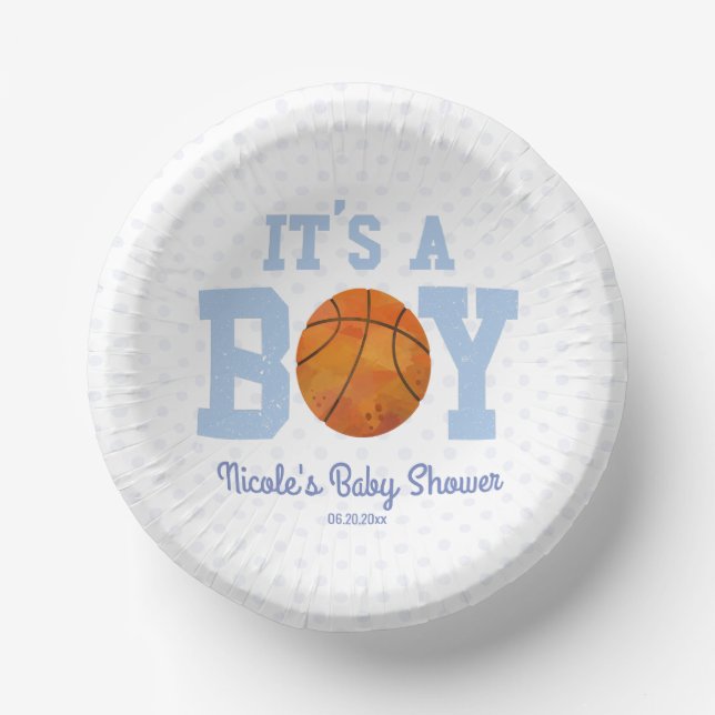 It's A Boy! Blue Basketball Baby Shower Paper Plate (Front)