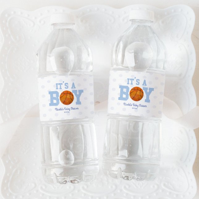 It's A Boy! Blue Basketball Baby Shower Water Bottle Label (Creator Uploaded)