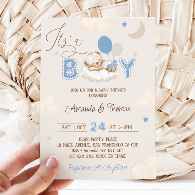 It's a Boy Blue Bear Baby Shower Invitation (Creator Uploaded)