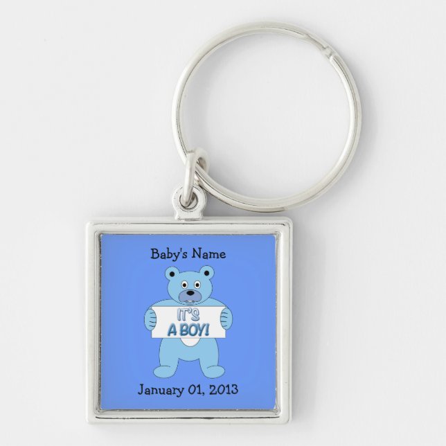 It's A Boy Blue Bear Key Ring (Front)