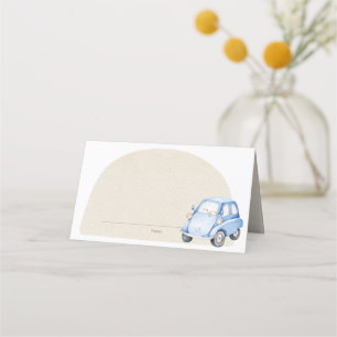 It's A Boy Blue Boho Baby Shower Car Toy  Place Card