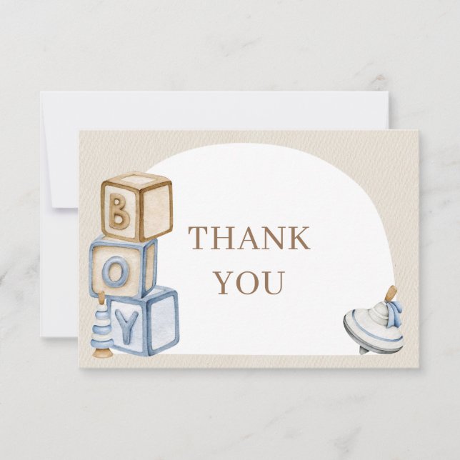 It's A Boy Blue Boho Blocks And Toys Arch Thank You Card (Front)