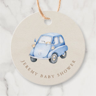 It's A Boy Blue Boho Watercolor Retro Car Favour Tags