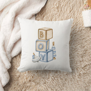 It's A Boy Blue Boho Wooden Blocks And Toys Cushion