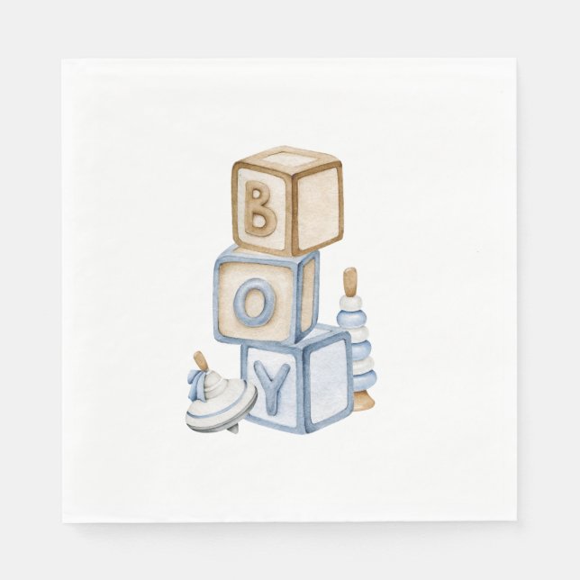  It's A Boy Blue Boho Wooden Blocks And Toys Napkin (Front)