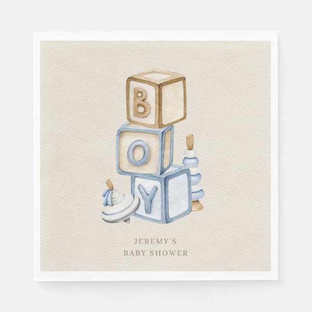  It's A Boy Blue Boho Wooden Blocks And Toys Napkin (Front)
