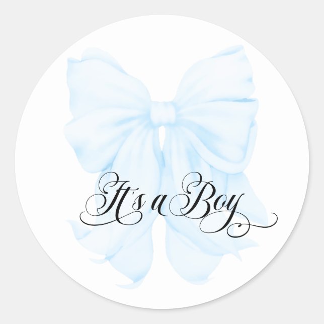 Its a Boy Blue Bow Modern Elegant Baby Shower Classic Round Sticker (Front)