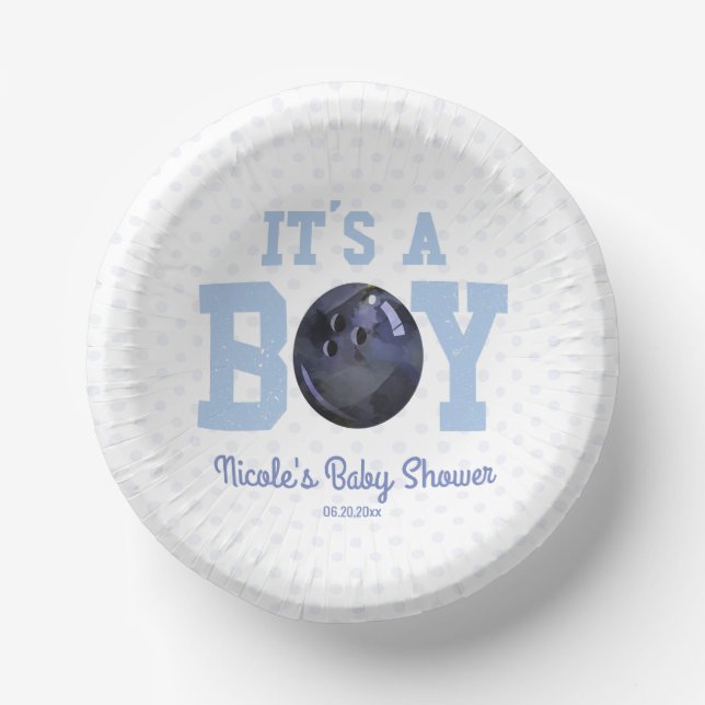 It's A Boy! Blue Bowling Baby Shower Paper Plate (Front)