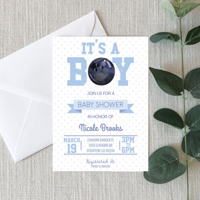 It's A Boy! Blue Bowling Ball Baby Shower Invitation (Creator Uploaded)
