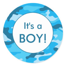 It's a BOY! Blue camo announcement favour stickers
